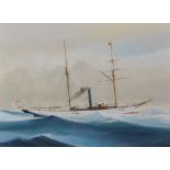 Early 20th Century English School. A Steam and Sail in Heavy Waters, Gouache, 13" x 18".