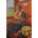20th Century English School. Study of a Lady seated on a Train, Pastel,Unframed, 19" x 12.25", and
