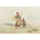 A...Poisson (20th Century) Dutch. Mother and Child on a Beach, Watercolour, Signed, Unframed, 12.