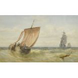 19th Century English School. A Sailing Boat in Choppy Waters, Watercolour, Signed with Monogram 'TR'