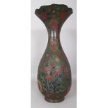 A LARGE JAPANESE MEIJI PERIOD CLOISONNE VASE, the pear-form body rising to a frilled-edge neck and