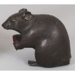 A JAPANESE MEIJI PERIOD BRONZE MODEL OF A RAT, its fur naturalistically cast, the base with a single