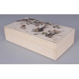 A SIGNED JAPANESE MEIJI PERIOD SHIBAYAMA & IVORY RECTANGULAR BOX & COVER, the cover decorated with a