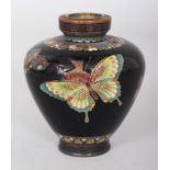 A SMALL FINE QUALITY JAPANESE MEIJI PERIOD CLOISONNE BUTTERFLY VASE BY INABA NANAHO, well