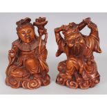 A PAIR OF GOOD QUALITY 19TH CENTURY CHINESE CARVED WOOD FIGURES OF SEATED IMMORTALS, 7.5in high.