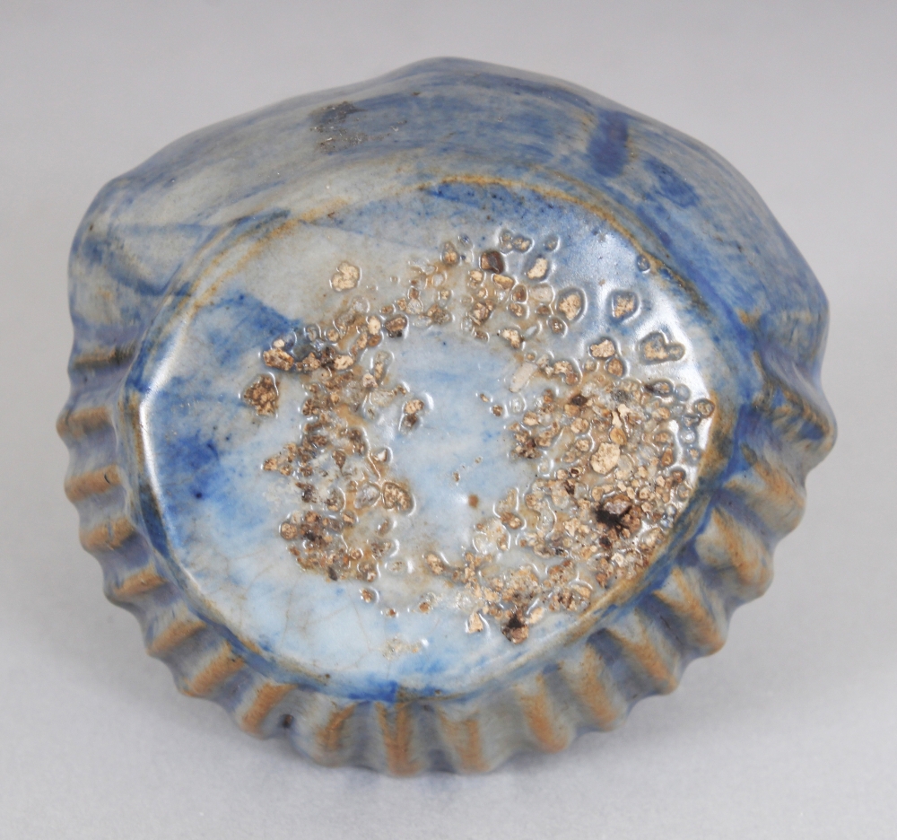 AN UNUSUAL 19TH CENTURY BLUE GLAZED MOULDED PORCELAIN WATERDROPPER, possibly Korean, 2.5in wide at - Image 5 of 5