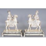 A PAIR OF GOOD QUALITY EARLY 20TH CENTURY CHINESE IVORY MODELS OF A HORSE MOUNTED EMPEROR & EMPRESS,