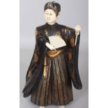 A JAPANESE MEIJI PERIOD IVORY & LACQUERED WOOD FIGURE OF A DANCER, dressed in gilt patterned robes