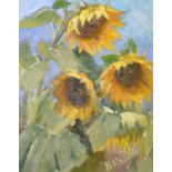 Valentina Pavlovna Kapitonova (1926 ) Russian. "Sunflowers", Oil on Canvas, Signed, and Inscribed