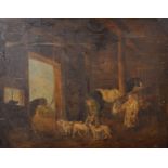 Circle of George Morland (1763-1804) British. A Stable Interior with Figures, Horses and a Pack of