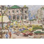 20th Century French School. A Street Scene with Figures, Oil on Board, 7" x 9".