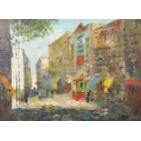 Diaz (20th Century) Spanish. A Spanish Street, Oil on Canvas laid down, Signed, 17" x 23".