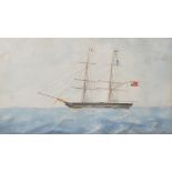 E... Wesson (19th Century) British. "Jane Black, Bristol", A Two Mast Ship on Calm Seas,