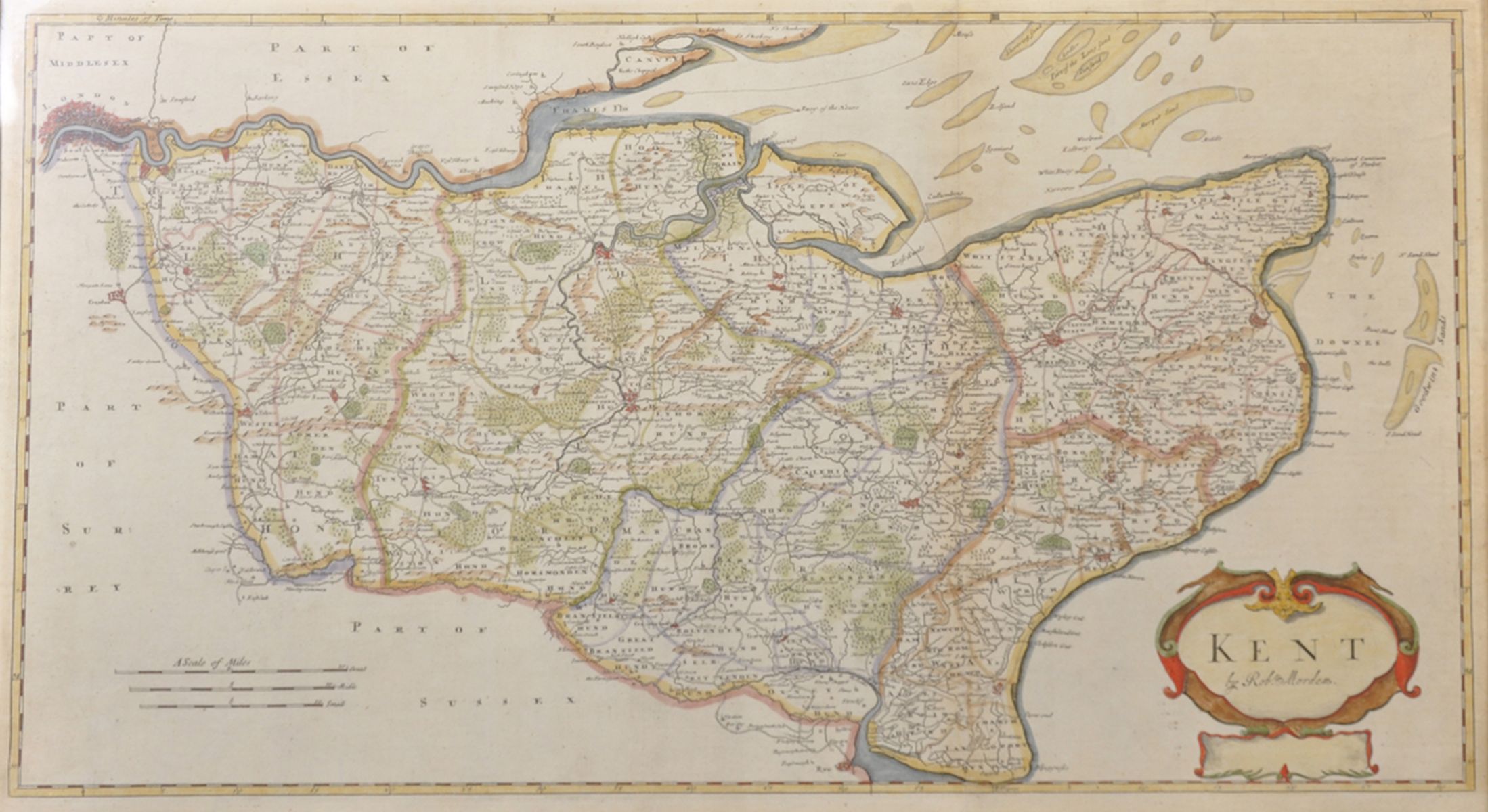 Robert Morden (17th-18th Century) British. "Kent", Hand Coloured Map, 13.5" x 24.5"