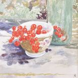 Muriel Mallows (20th-21st Century) British. "Redcurrants on a Windowsill", Oil on Artist's Board,