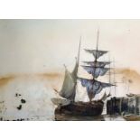 Peter Cecil Knox (1942 ) British. Study of a Moored Sailing Boat, Watercolour, Signed in Pencil,