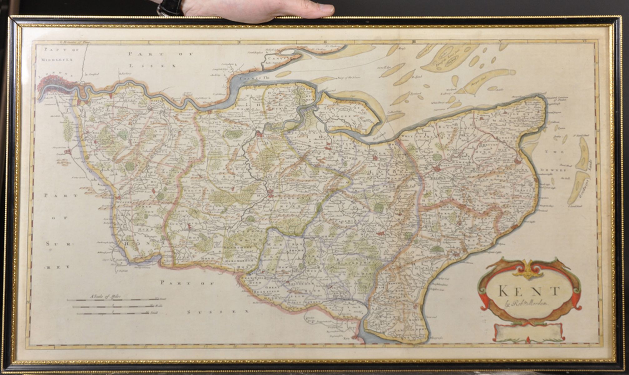 Robert Morden (17th-18th Century) British. "Kent", Hand Coloured Map, 13.5" x 24.5" - Image 2 of 5