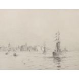 Rowland Langmaid (1897-1956) British. "Entering Portsmouth", Etching, Signed and Inscribed in