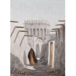 Mirshak (20th Century) Qatari. "Building at Al Wakrah- Qatar", with a Figure in the foreground,