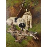 Arthur Wardle (1864-1949) British. 'Midday Rest', A Study of Two Terriers in a Landscape with Dead