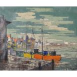 20th Century Continental School. Boats in a Harbour, Oil on Canvas, Indistinctly Signed and Dated '