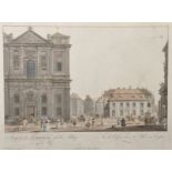 18th Century Austrian School. A Street Scene in Vienna with figures in the foreground, Aquatint,