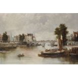 William Howard (19th Century) British. A Dutch Canal Scene with Boats in the foreground and