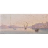 Luigi Maria Galea (1847-1917) Italian. "Valetta, Malta", with Figures in Boats in the foreground,