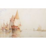 Frederick James Aldridge (1850-1933) British. Moored Italian Sailing Vessels, Watercolour, 9.75" x