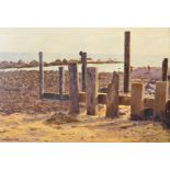 Harold Cox (20th Century) British. "Groynes at Steephill Cove, I.W.", a Beach Scene, Oil on Board,