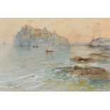 Salvatore Petruolo (1857-1946) Italian. "Napoli", A Coastal Scene, Watercolour, Signed, 4.75" x 7".