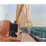 Harold Cox (c.1921 ) British. Figures on a Sailing Boat, Oil on Canvas, Signed, 20" x 24".