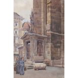 Feiler (20th Century) Austrian. "Wien Stefansplatz", with Figures by a Church, Watercolour, Signed