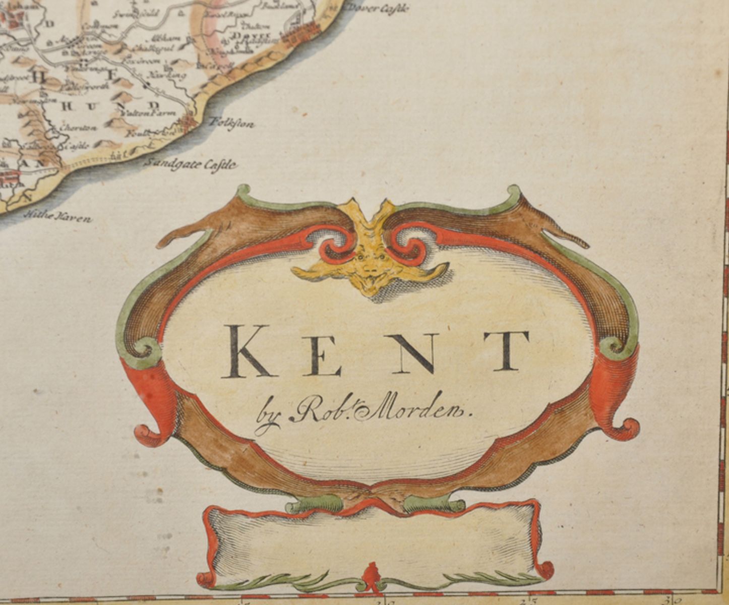 Robert Morden (17th-18th Century) British. "Kent", Hand Coloured Map, 13.5" x 24.5" - Image 3 of 5