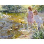 Konstantin Razumov (1974 ) Russian. "Two Little Girls in the Gardens of Bagatelle", Two Young