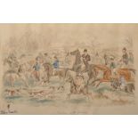 After John Leech (1817-1864) British. "Hunting in the Holidays", Coloured Print, 12" x 17.75".