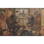 20th Century English School. A Cottage Interior with Figures, Print, 15.75" x 25.25".