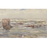 Henry Moore (1898-1986) British. A Rocky Coastal Scene, Watercolour, Signed, 7.25" x 11.75".