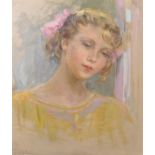 Sofya Matveevna Nizovaia (1918-2003) Russian. "Nadia", Portrait of a Young Girl in a Yellow Dress