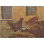 After E.S. England (act.1890-1910) British. Chickens and Chicks in a Farmyard, Oil on Canvas,