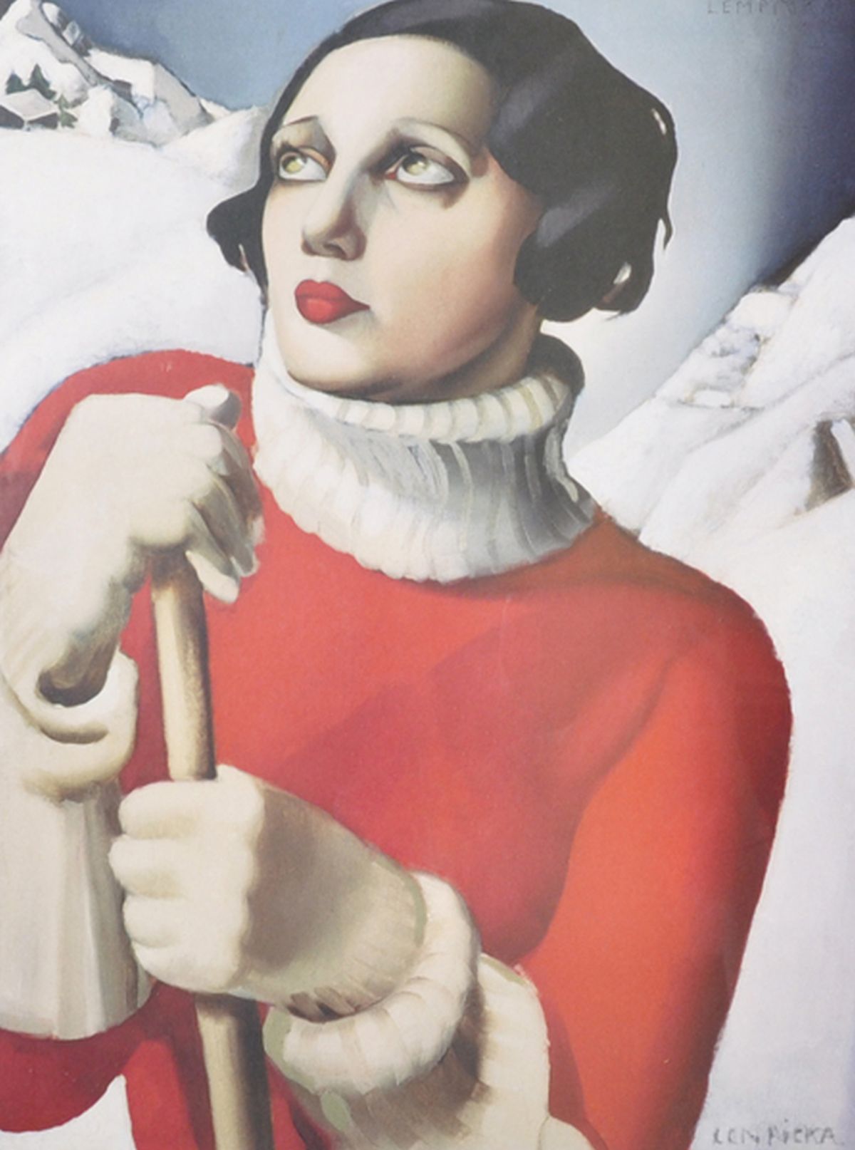 After Tamara de Lempicka (1898-1980) Polish. Study of a Girl wearing a Red and White Jumper in an