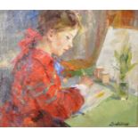 Maria Davidson Solomonovna (1926 ) Russian. "The Young Painter, 1962", A Young Girl Drawing