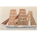 R...M.... (20th Century) British. "Margaret Galbraith", Study of an Iron Sailing Three Masted
