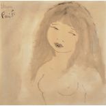 Circle of Tsuguharu Foujita (1886-1968) Japanese. Bust Portrait of a Naked Lady, Mixed Media,