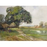 Philip Eustace Stretton (1865-1909) British. "A Surrey Farmstead after Rain", a River Landscape with