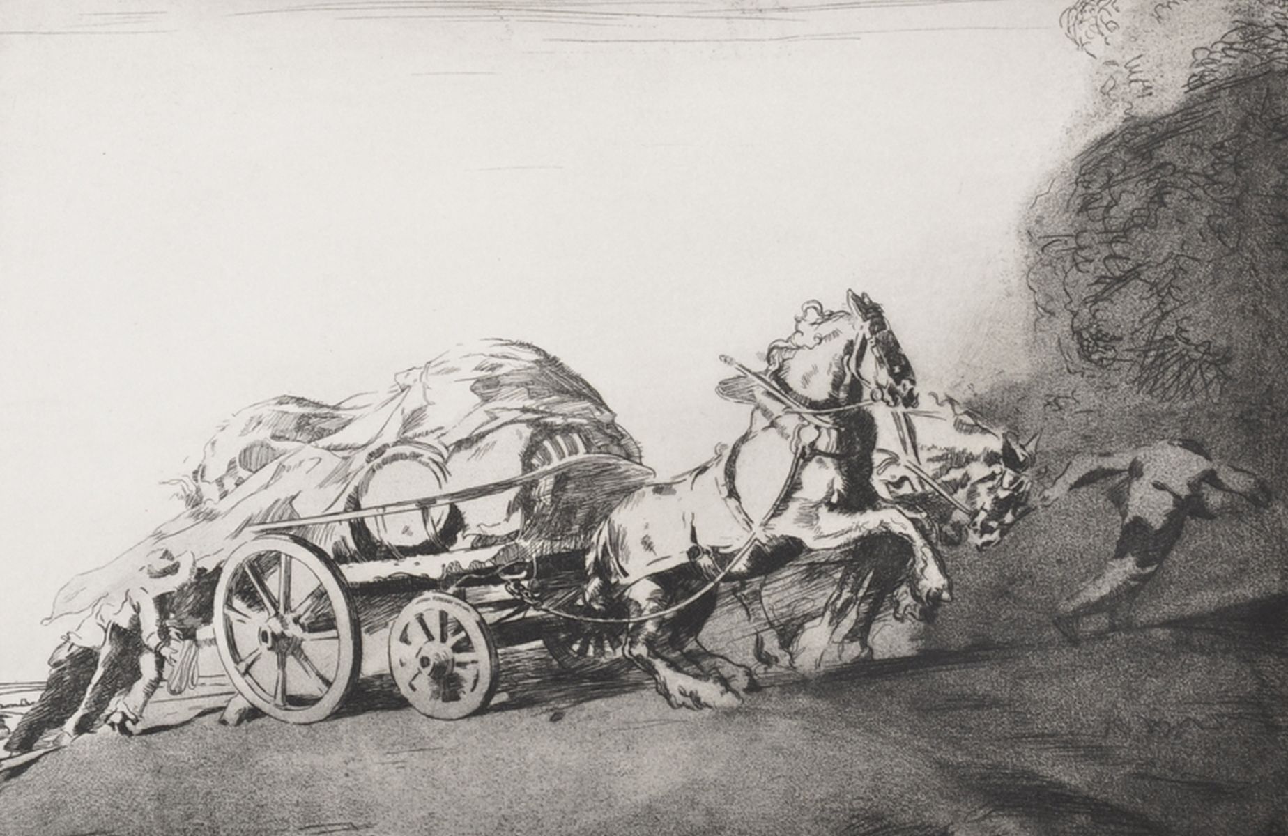 Robert Charles Peter (1888-1980) British. Figures Pulling a Loaded Cart, Etching, Signed in Pencil