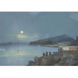 19th Century Italian School. A View of the Bay of Naples in Moonlight with Mount Vesuvius Erupting