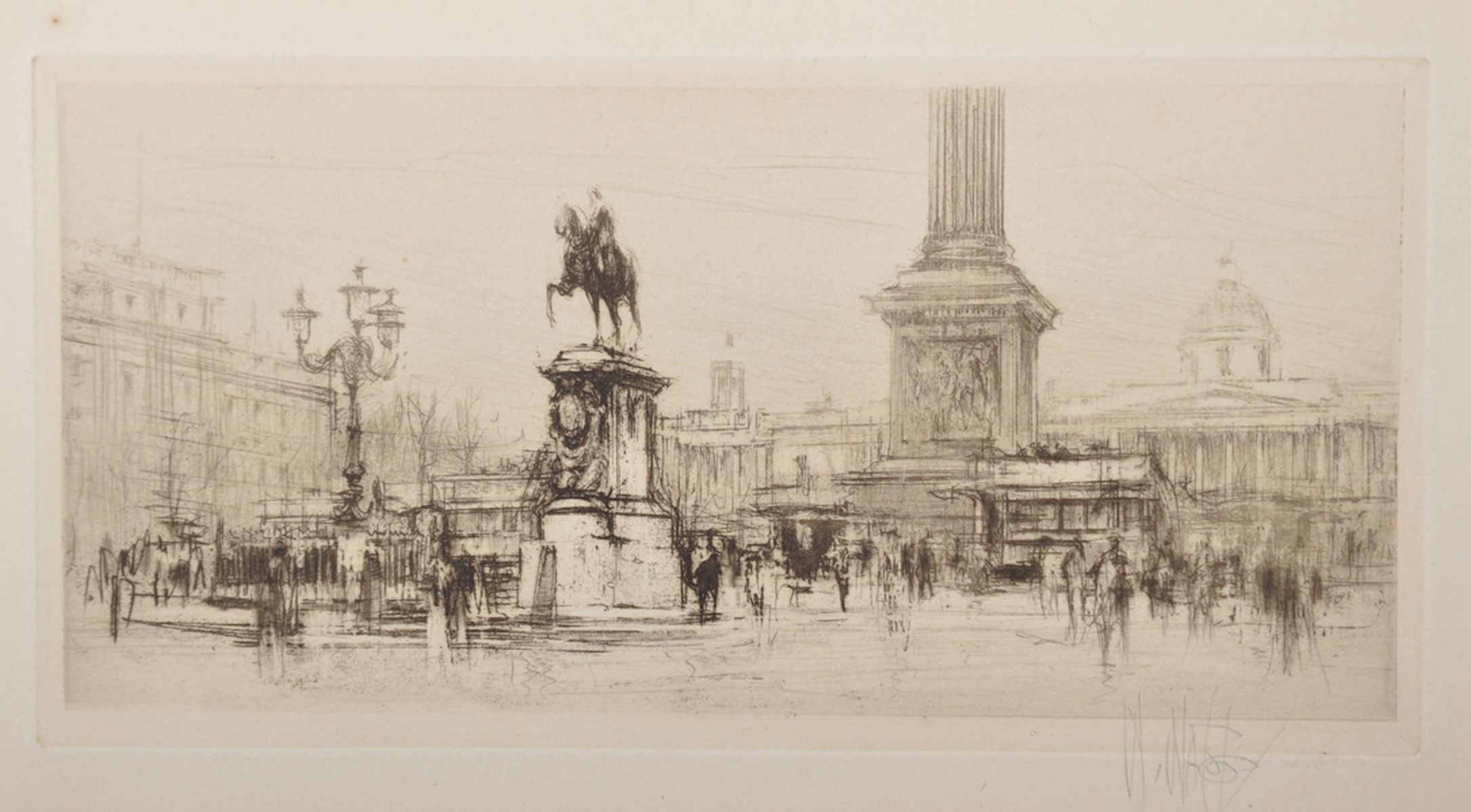 William Walcot (1874-1943) British. "Trafalgar Square", Etching, Signed in Pencil, Unframed, 3.5"