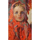 Viktor Tolotchko Ivanovitch (1922-2006) Russian. "Young Girl in a Red Headscarf", Oil on Canvas,