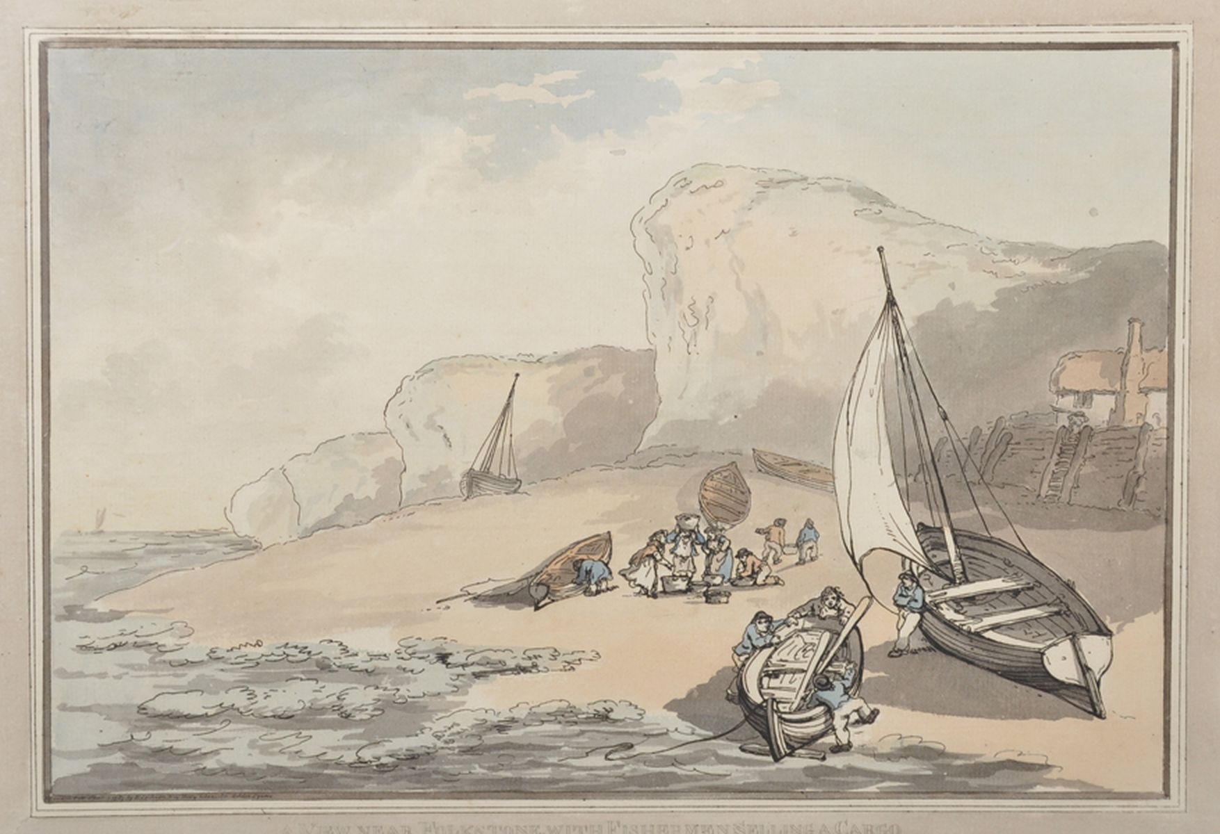 Thomas Rowlandson (1756-1827) British. "A View Near Folkestone with Fishermen Selling a Cargo",